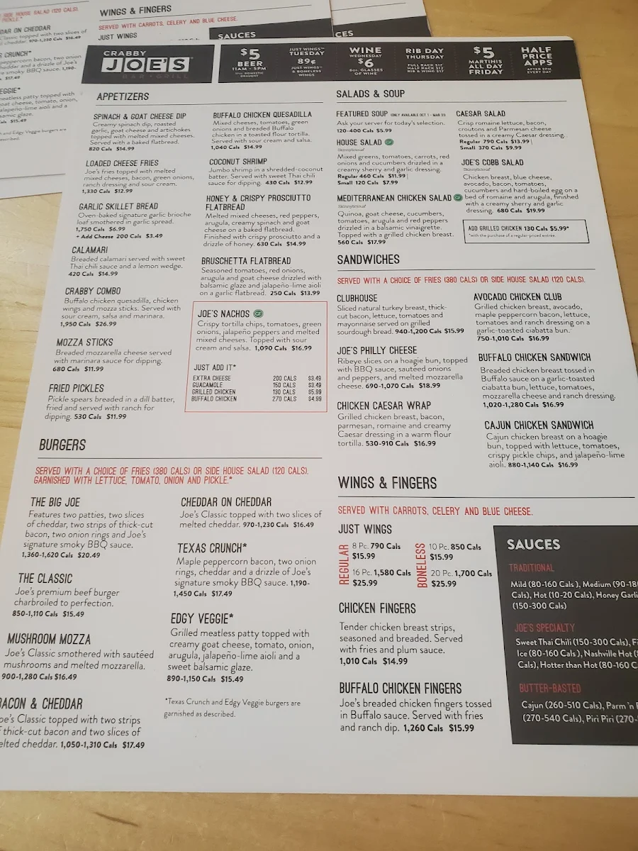 Menu, Crabby Joe's Bar • Grill