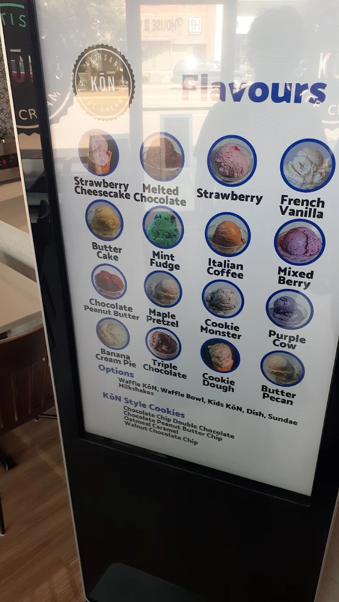 Menu, KōN Artisan Ice Cream