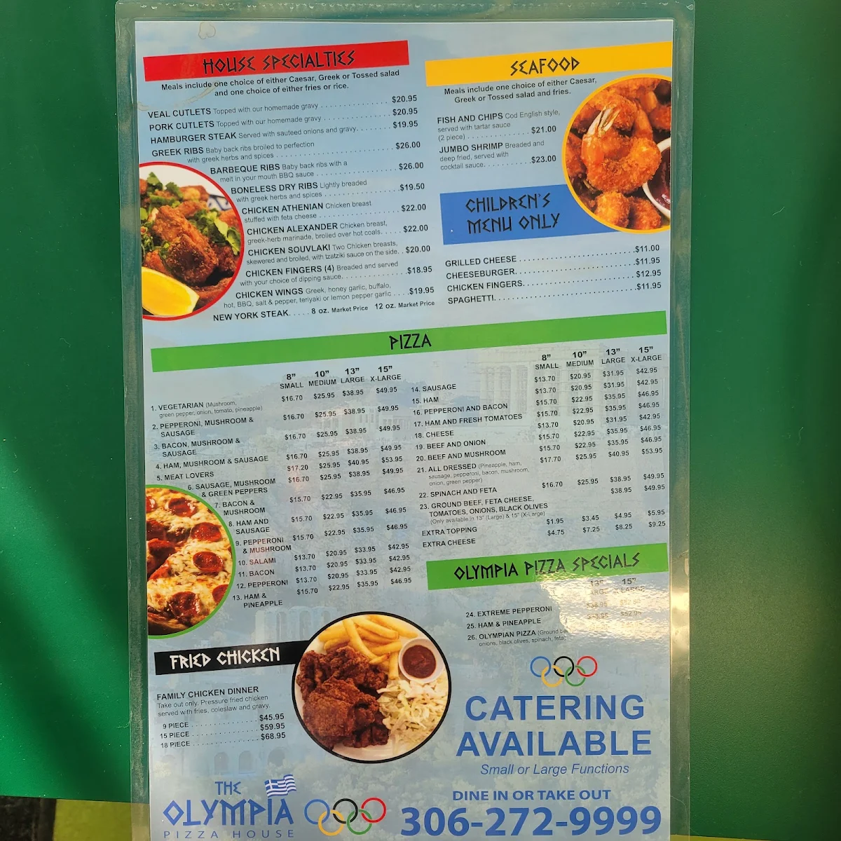 Menu, The Olympia Pizza House