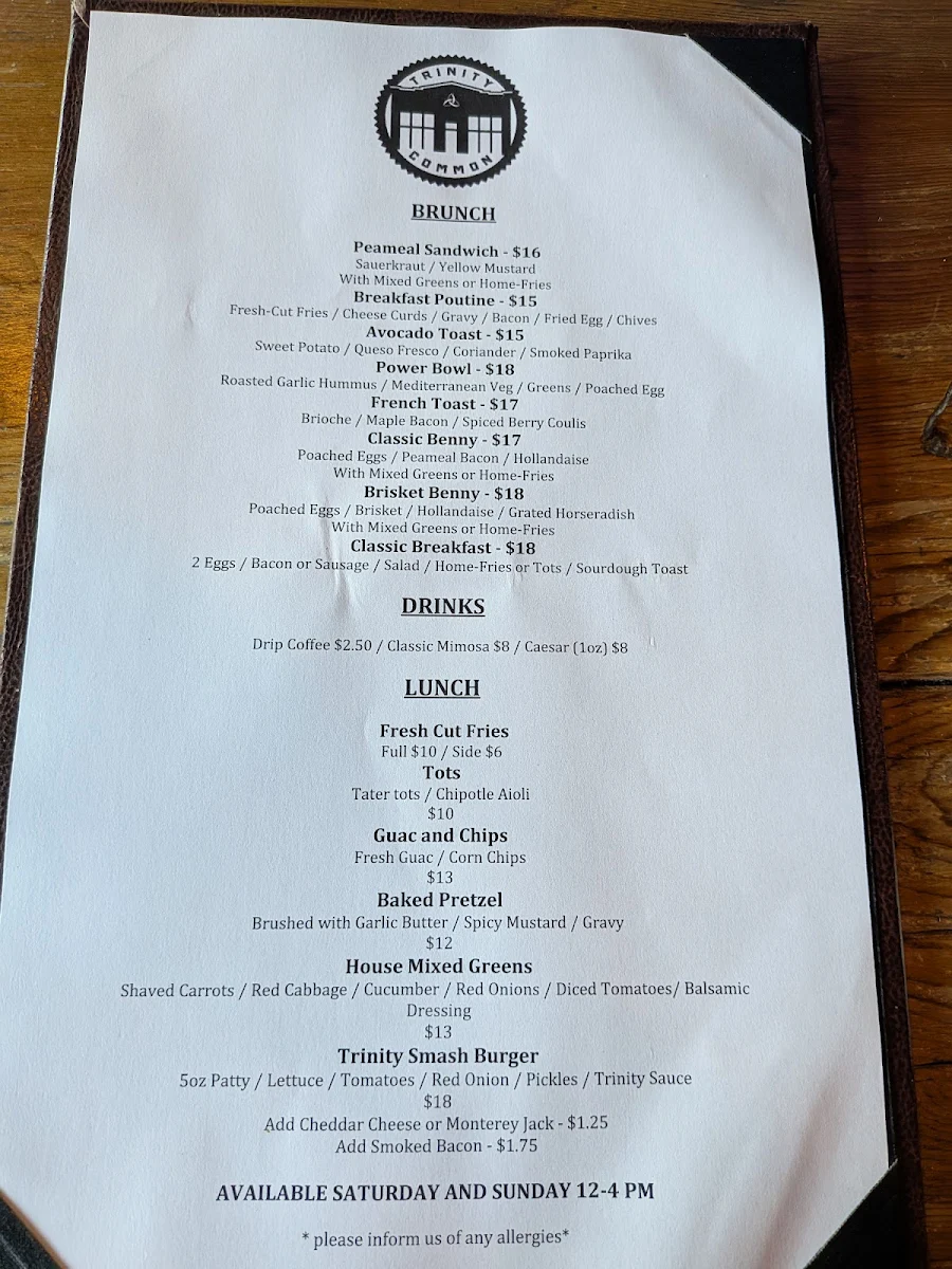 Menu, Trinity Common