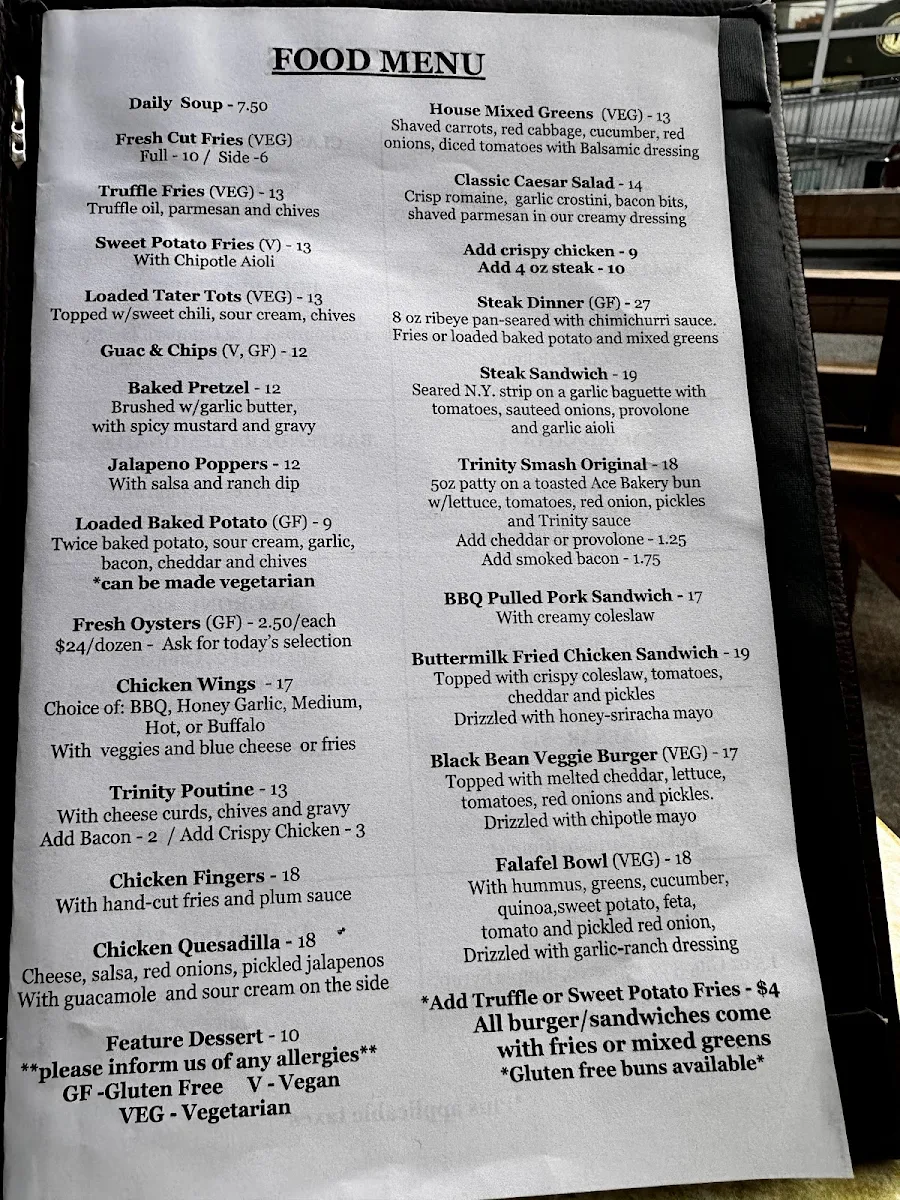 Menu, Trinity Common