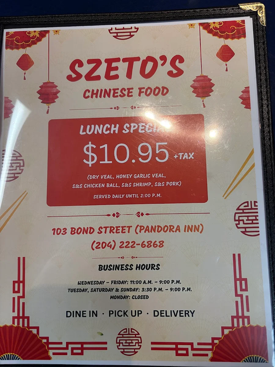 Menu, Pandora Inn Szeto