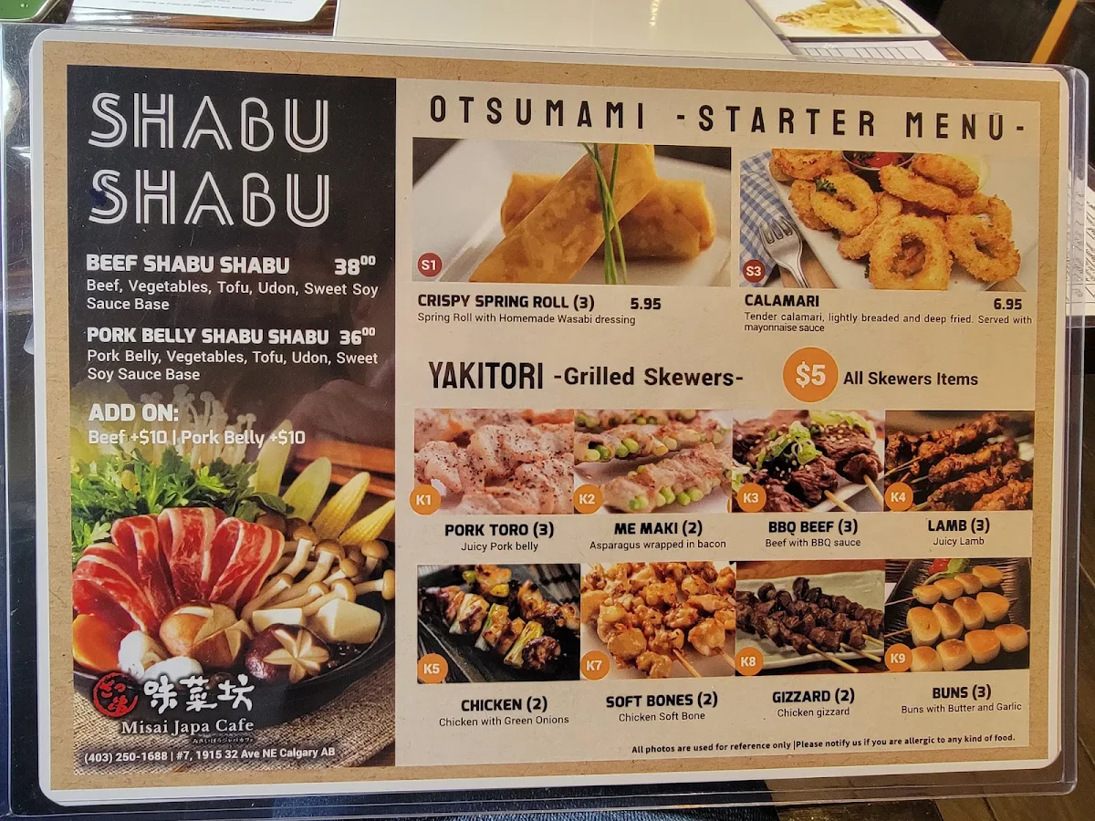 Menu, Misai Japa Cafe