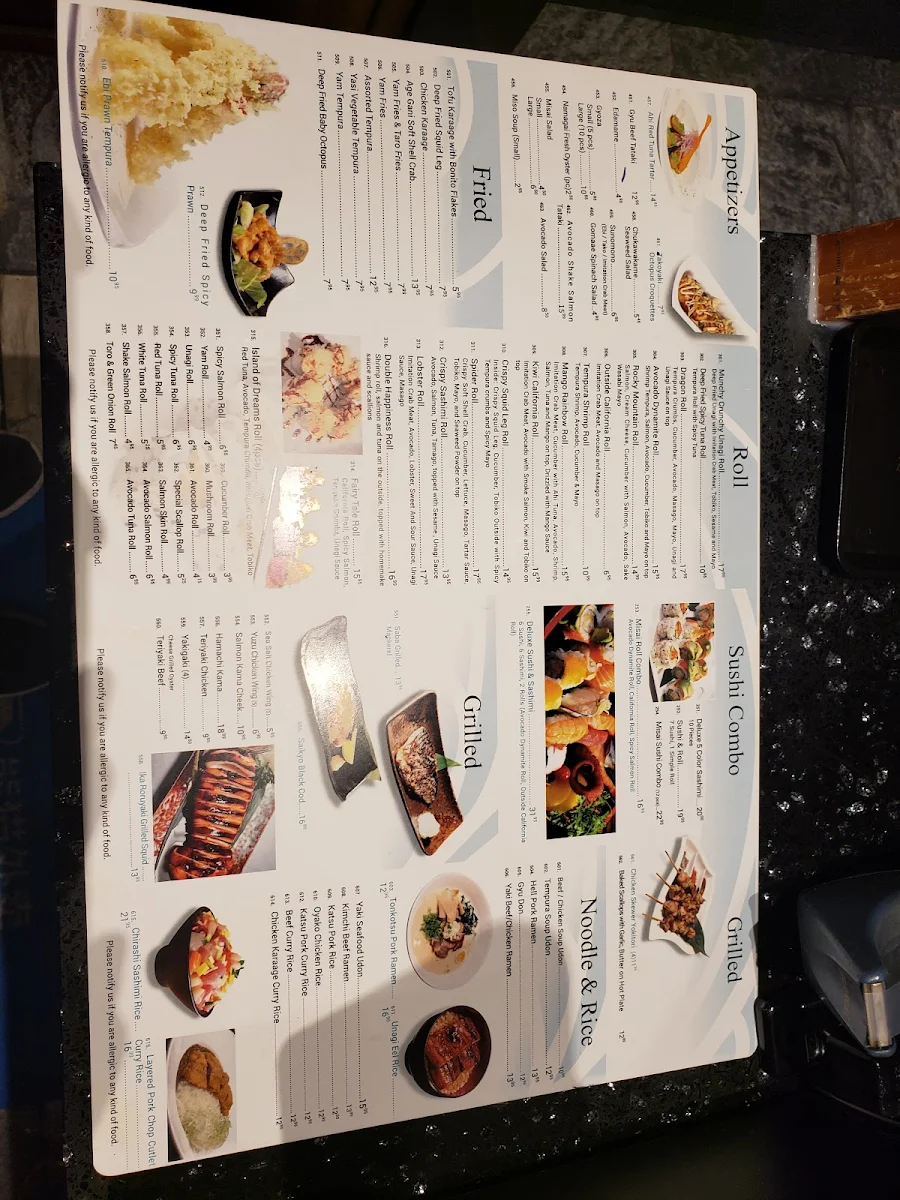 Menu, Misai Japa Cafe