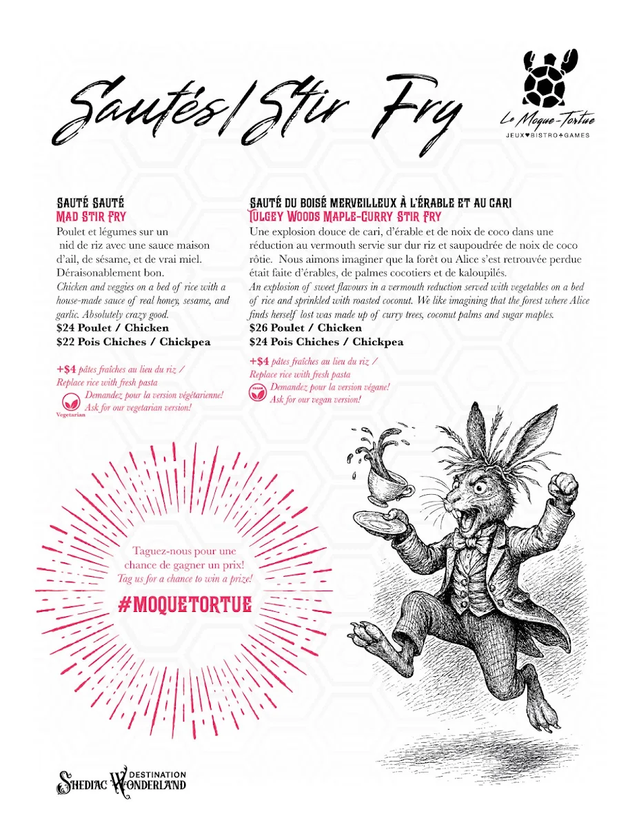 Menu, Le Moque-Tortue