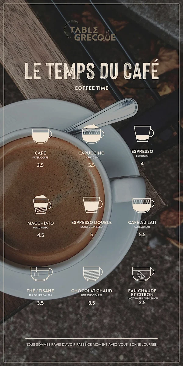 Menu, Table Grecque