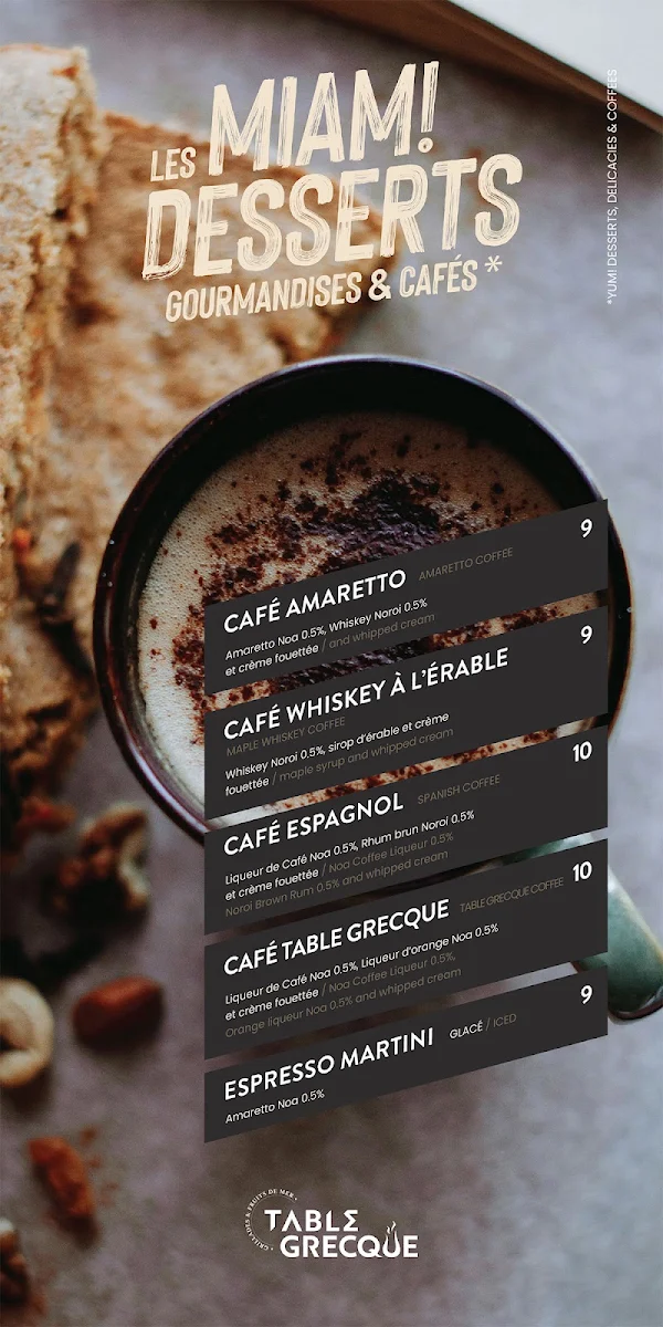 Menu, Table Grecque