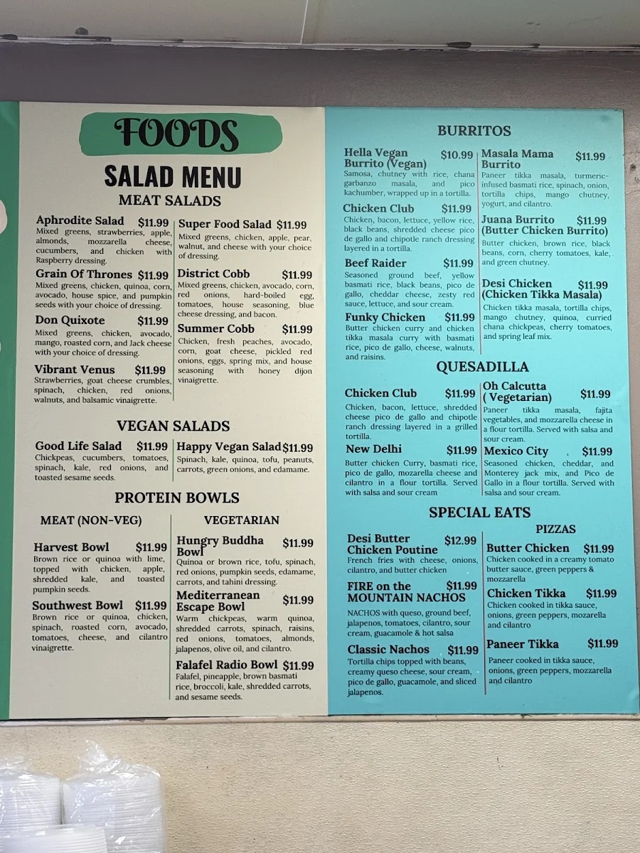 Menu, Curry Up Indian eatery