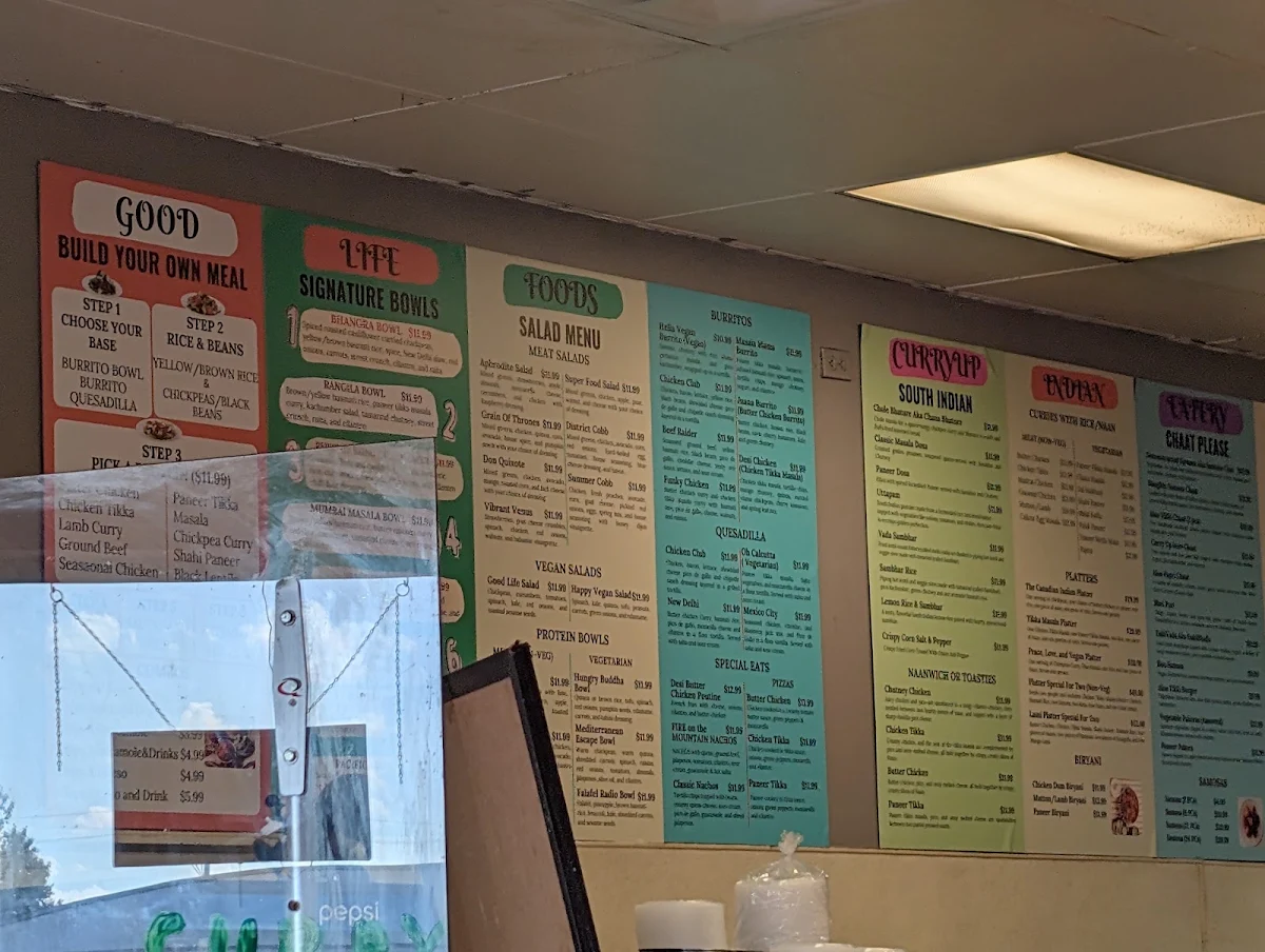 Menu, Curry Up Indian eatery