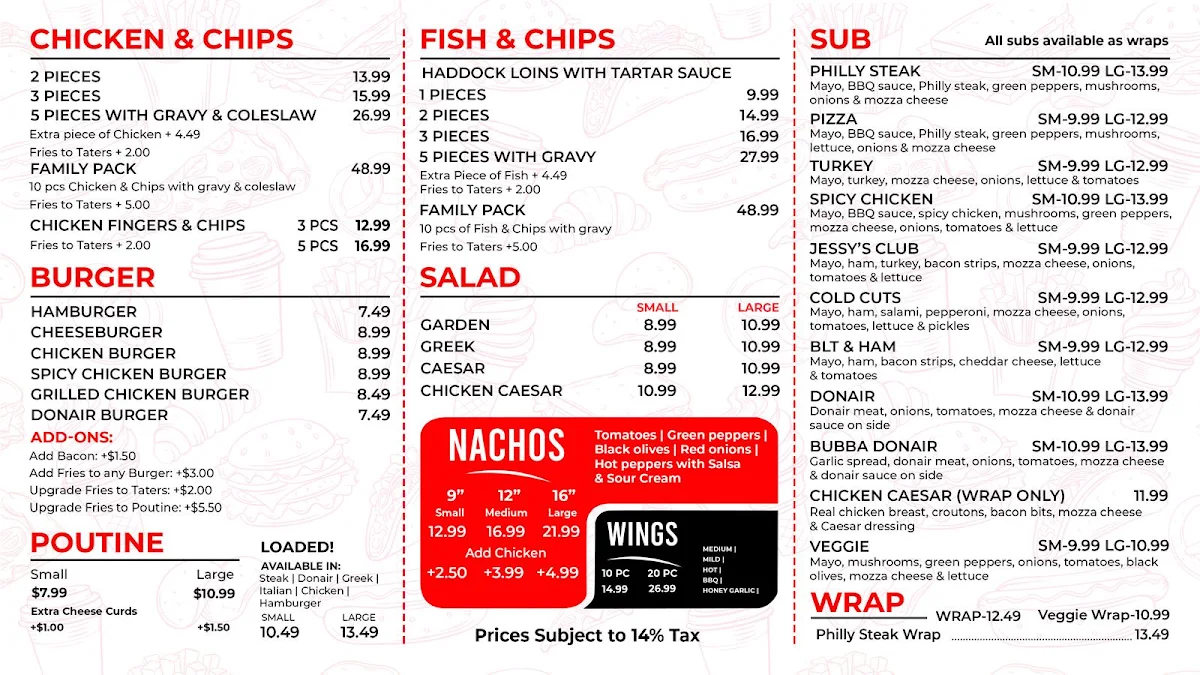 Menu, Jessy's Pizza Porters Lake