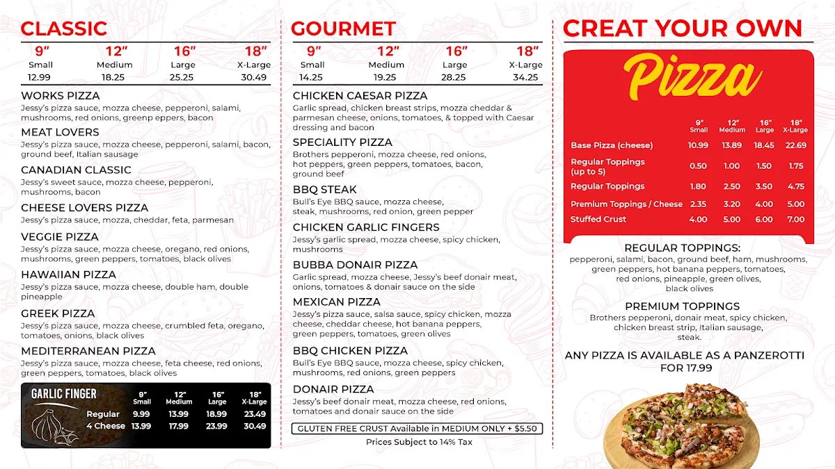 Menu, Jessy's Pizza Porters Lake