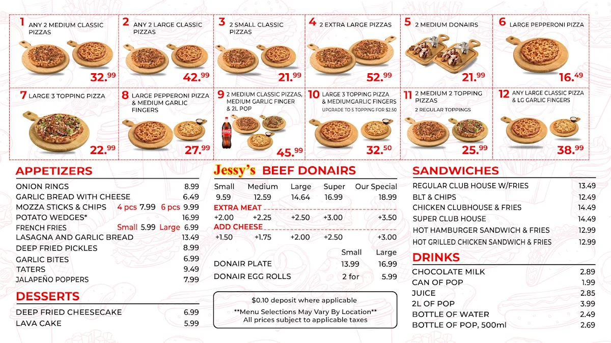 Menu, Jessy's Pizza Porters Lake