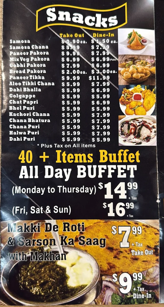 Menu, Village of India Sweets & Restaurant - London