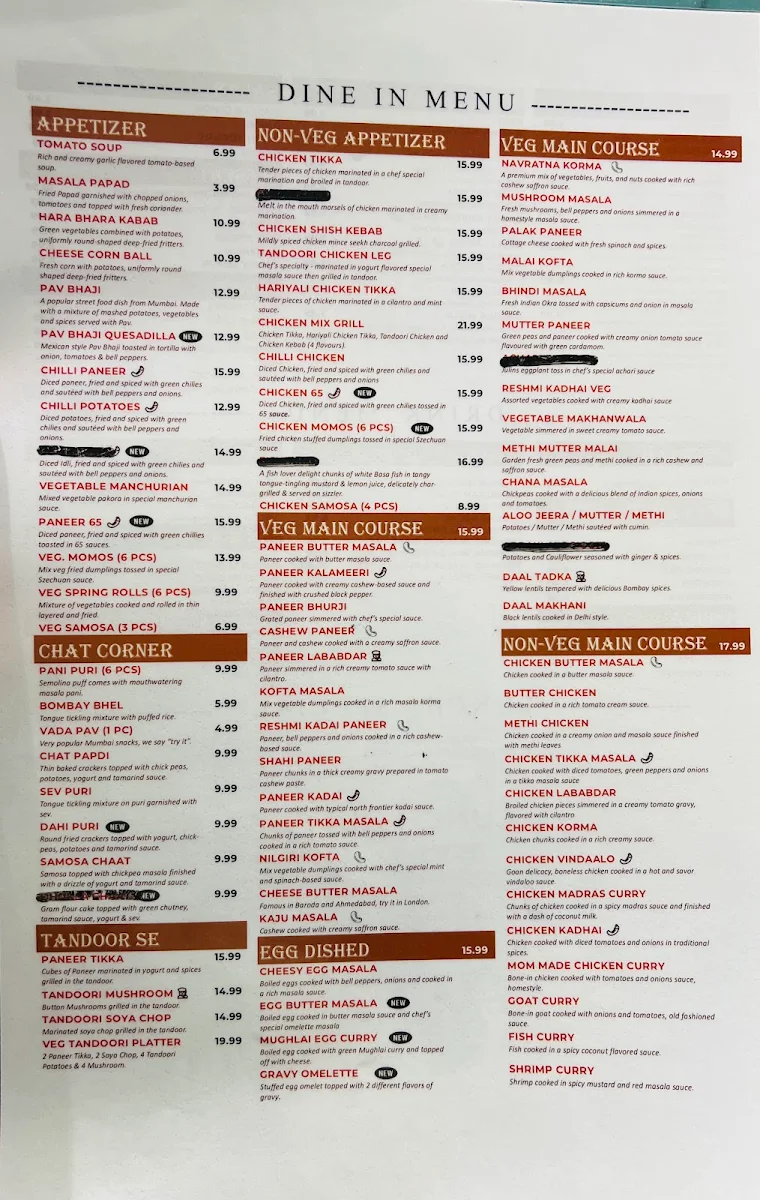 Menu, Village of India Sweets & Restaurant - London