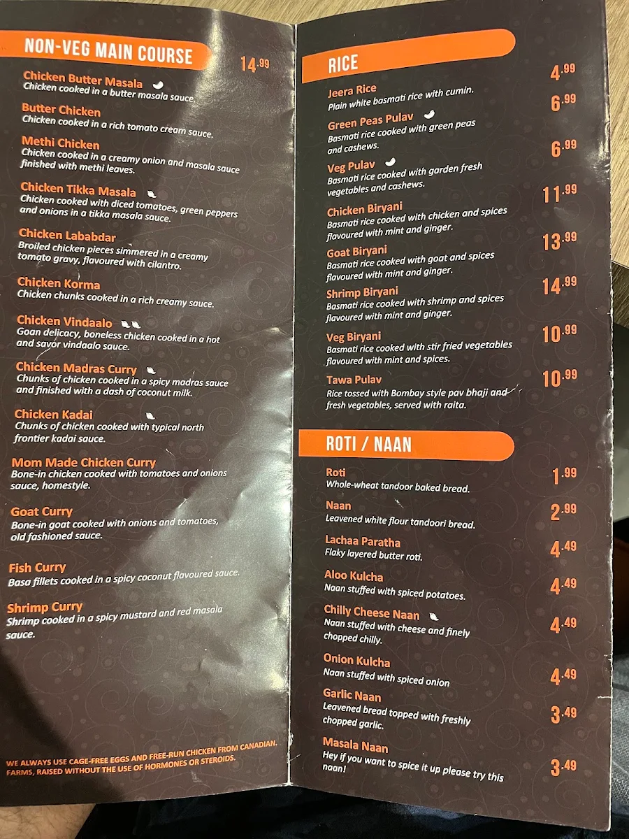 Menu, Village of India Sweets & Restaurant - London