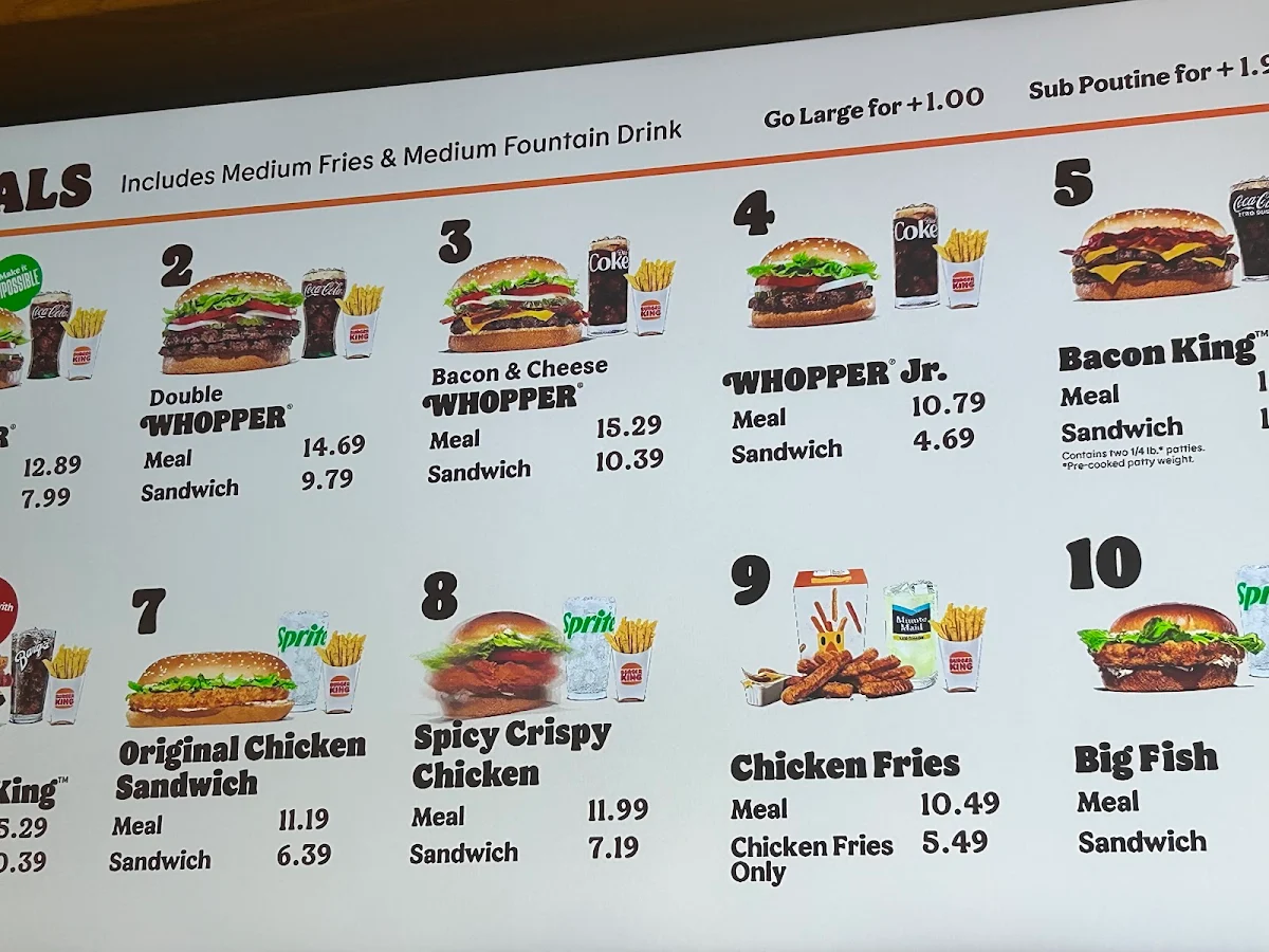 Menu, Burger King
