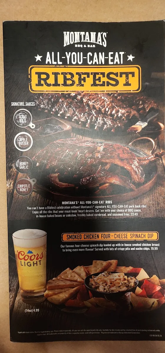 Menu, Montana’s BBQ & Bar