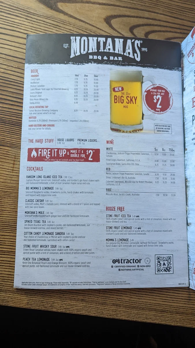 Menu, Montana’s BBQ & Bar