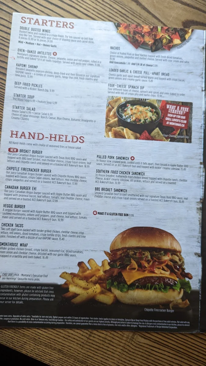 Menu, Montana’s BBQ & Bar