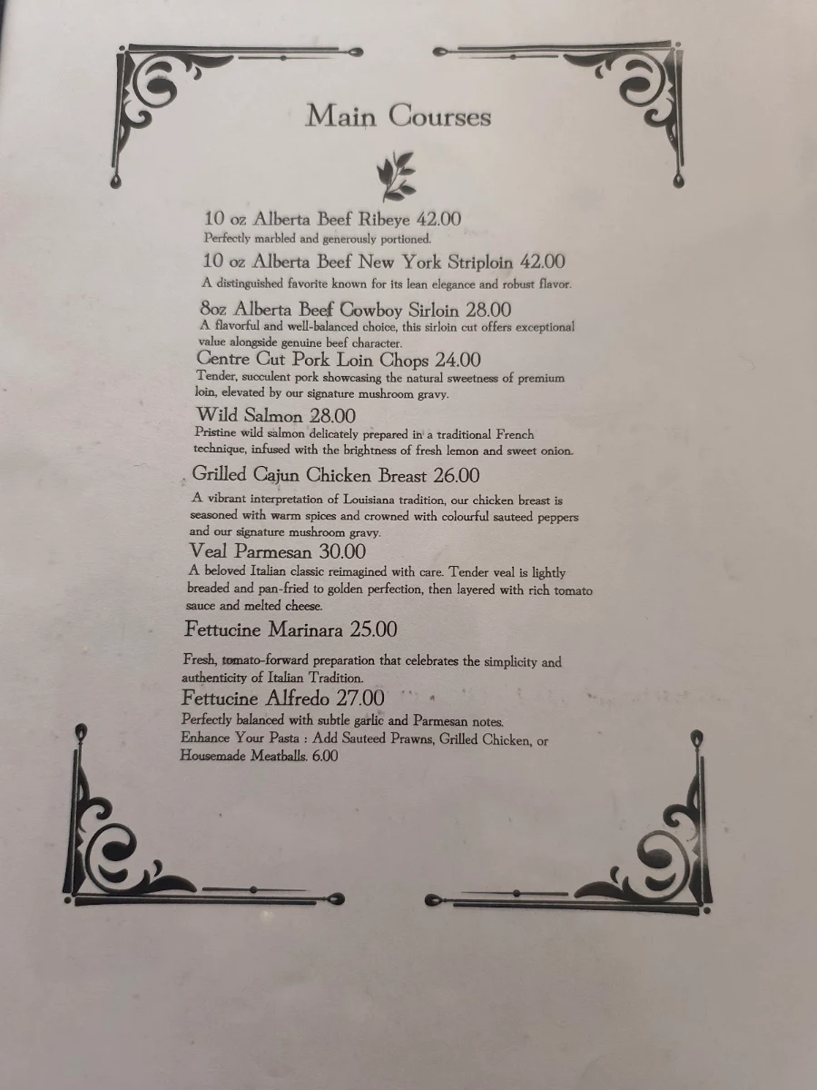 Menu, The Cobblestone Manor