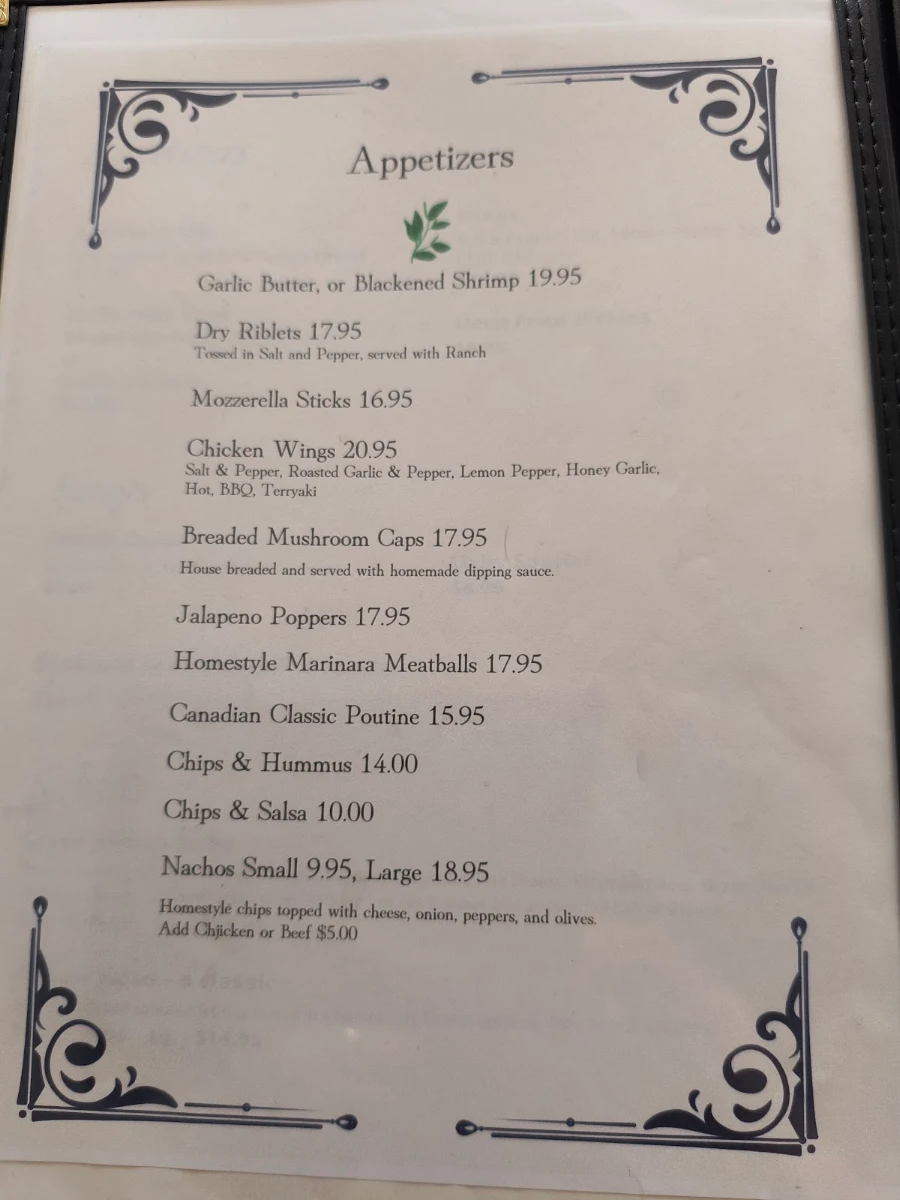 Menu, The Cobblestone Manor