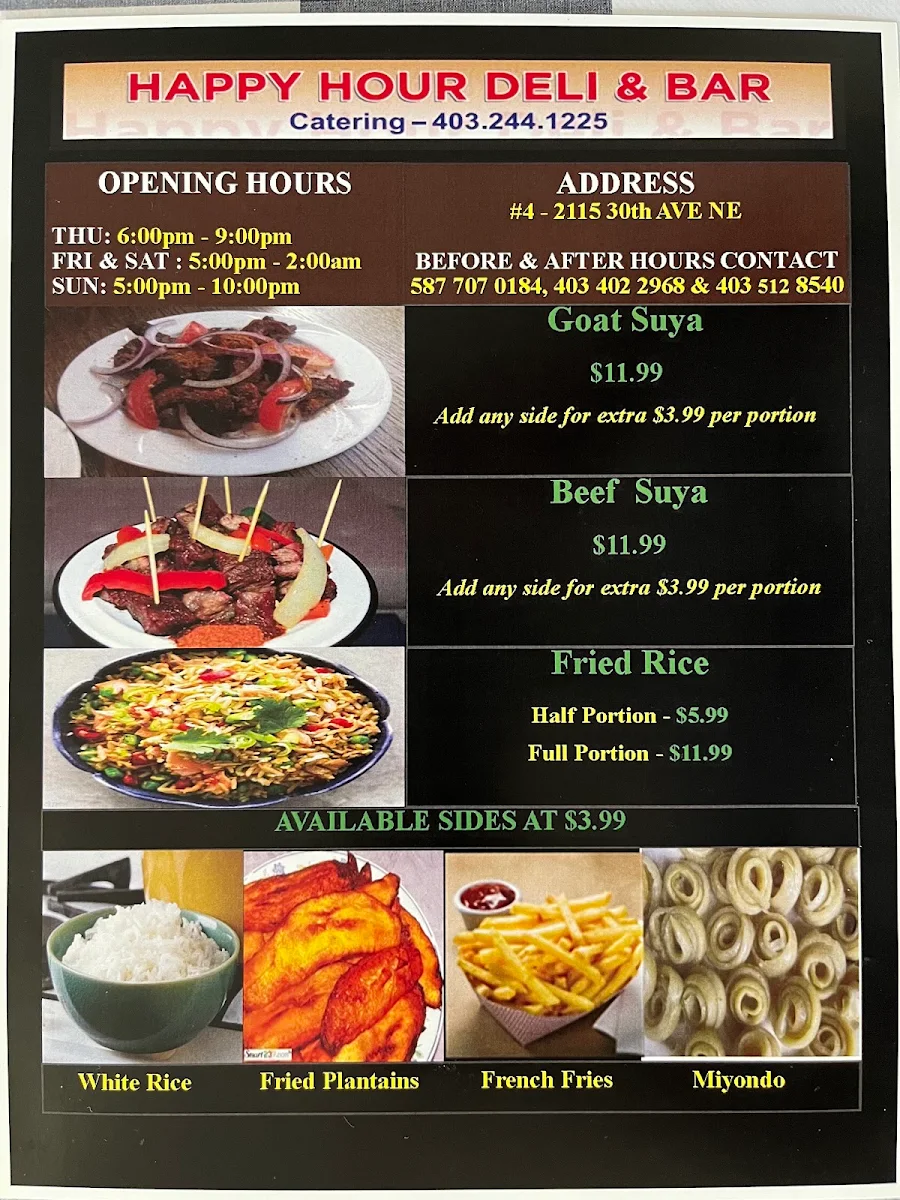 Menu, Happy Hour Deli & Bar