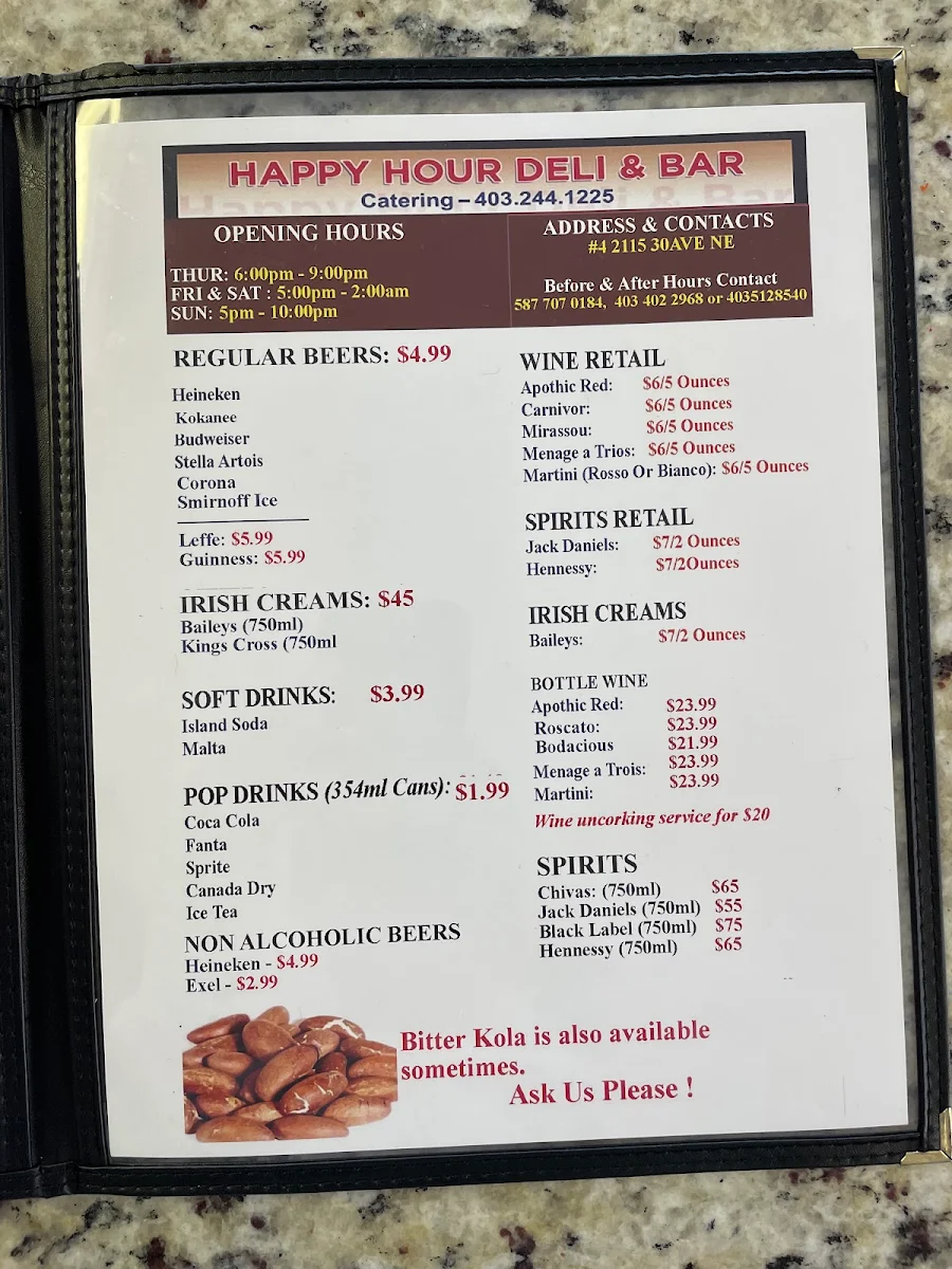 Menu, Happy Hour Deli & Bar