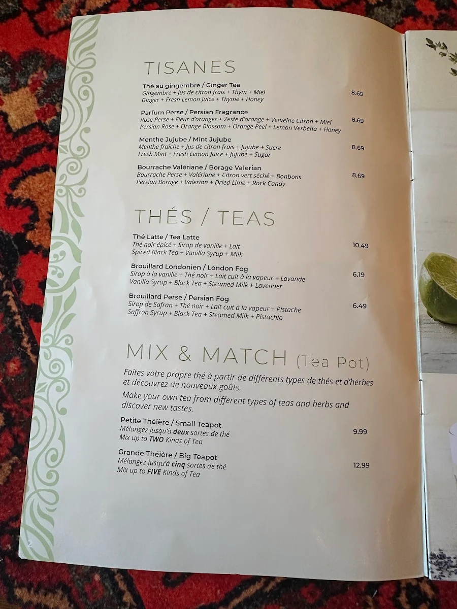 Menu, Cafe Aunja