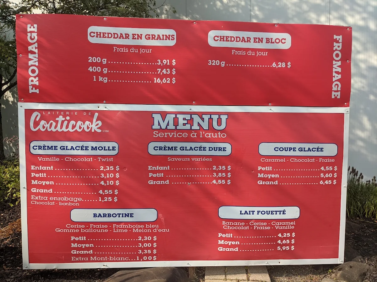 Menu, Laiterie de Coaticook ltée