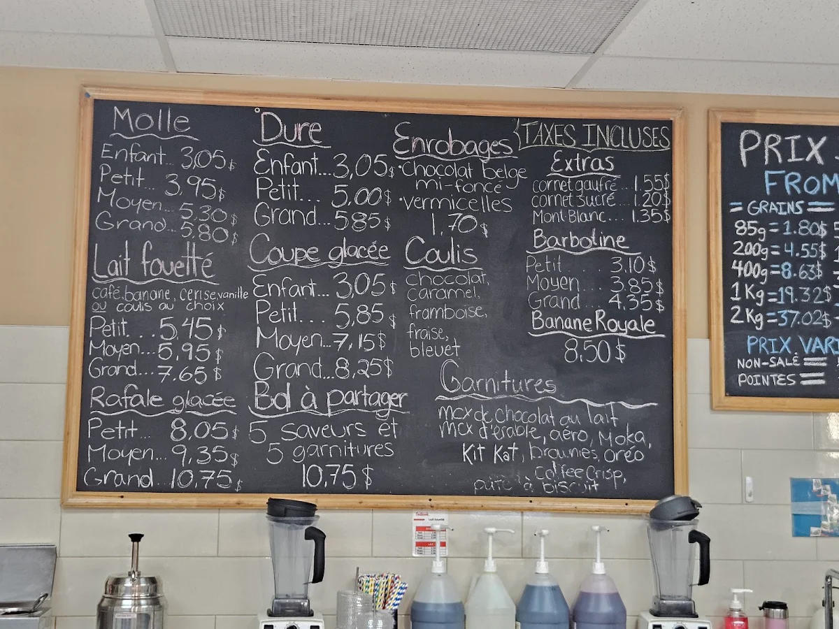 Menu, Laiterie de Coaticook ltée