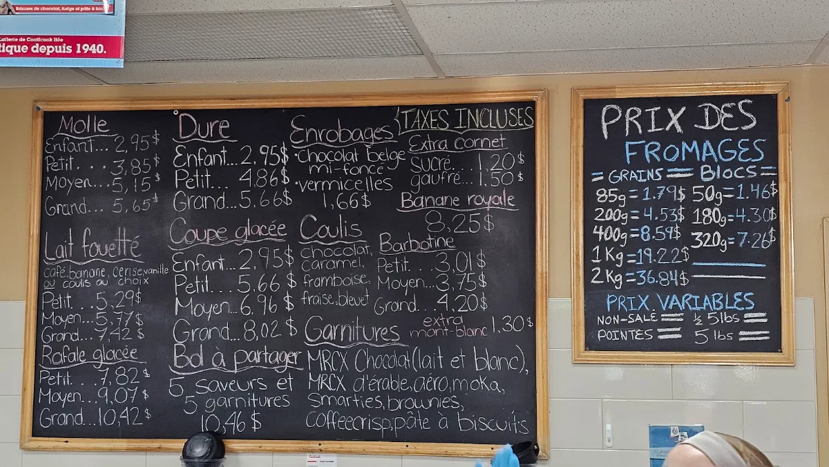 Menu, Laiterie de Coaticook ltée