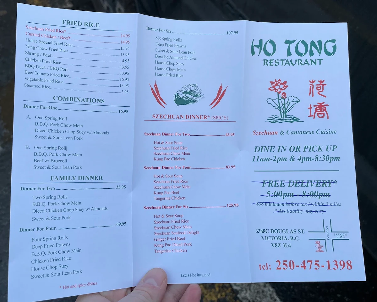 Menu, Ho Tong Restaurant