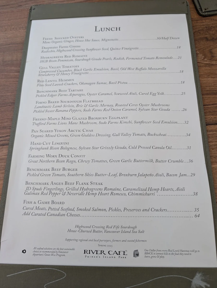 Menu, River Café