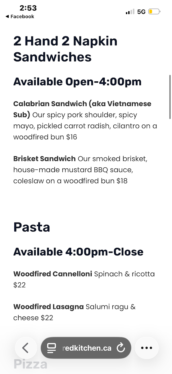 Menu, Woodfired Kitchen