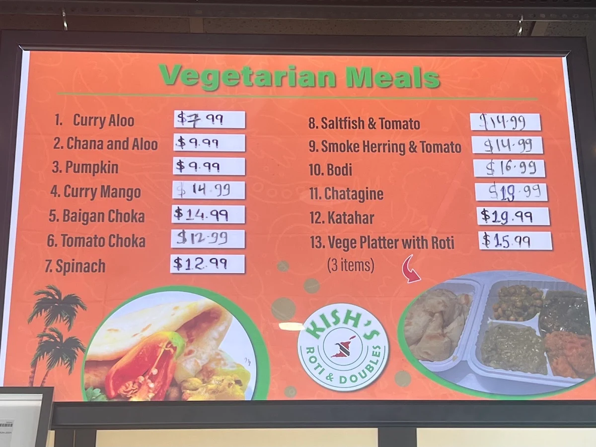 Menu, Kish’s Roti & Doubles