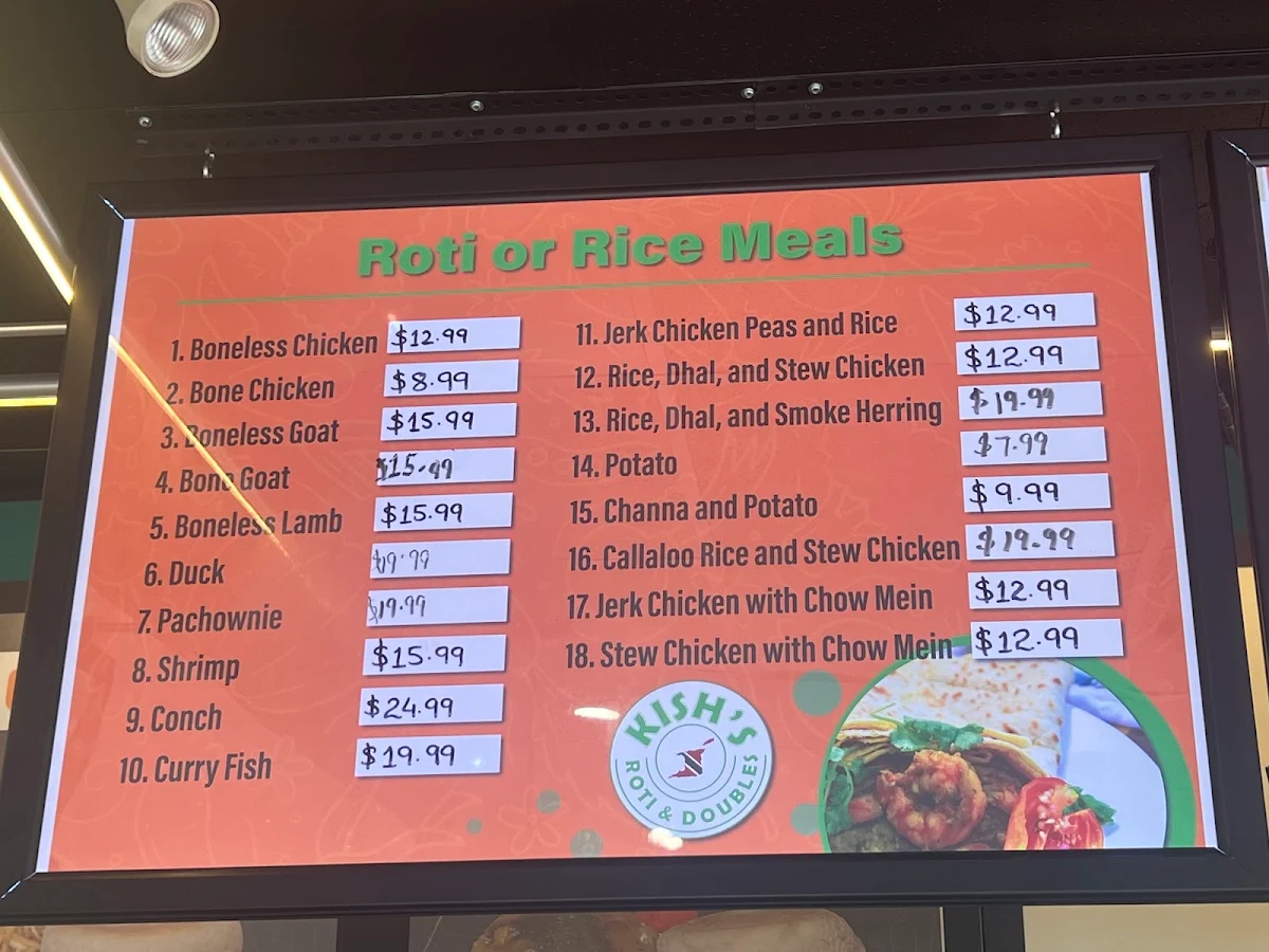 Menu, Kish’s Roti & Doubles
