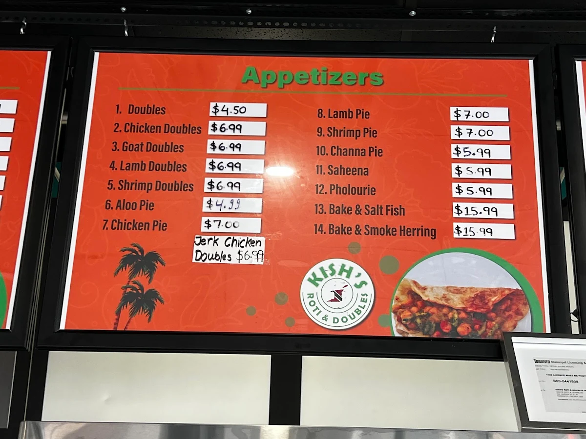 Menu, Kish’s Roti & Doubles