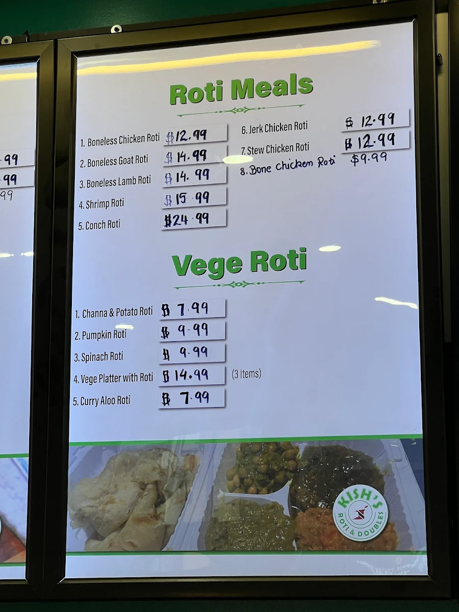 Menu, Kish’s Roti & Doubles