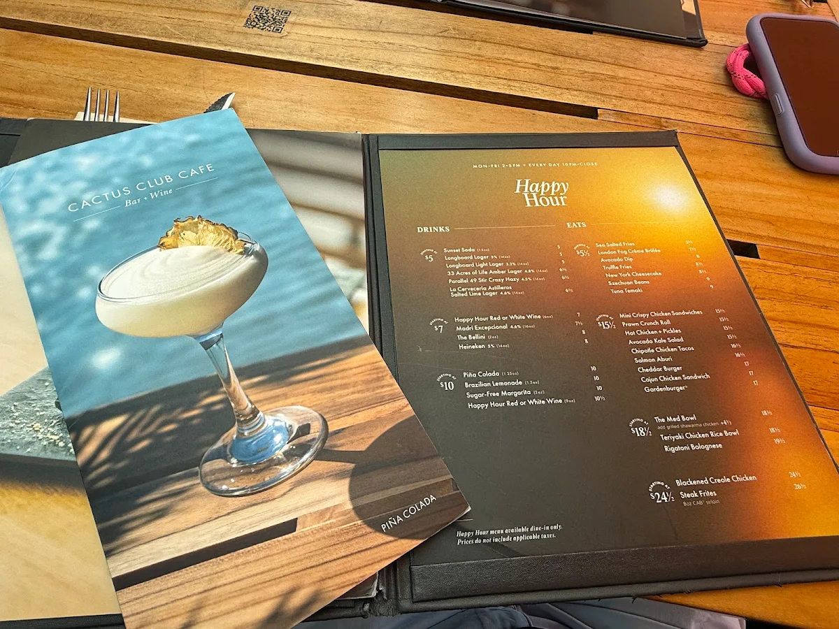 Menu, Cactus Club Cafe