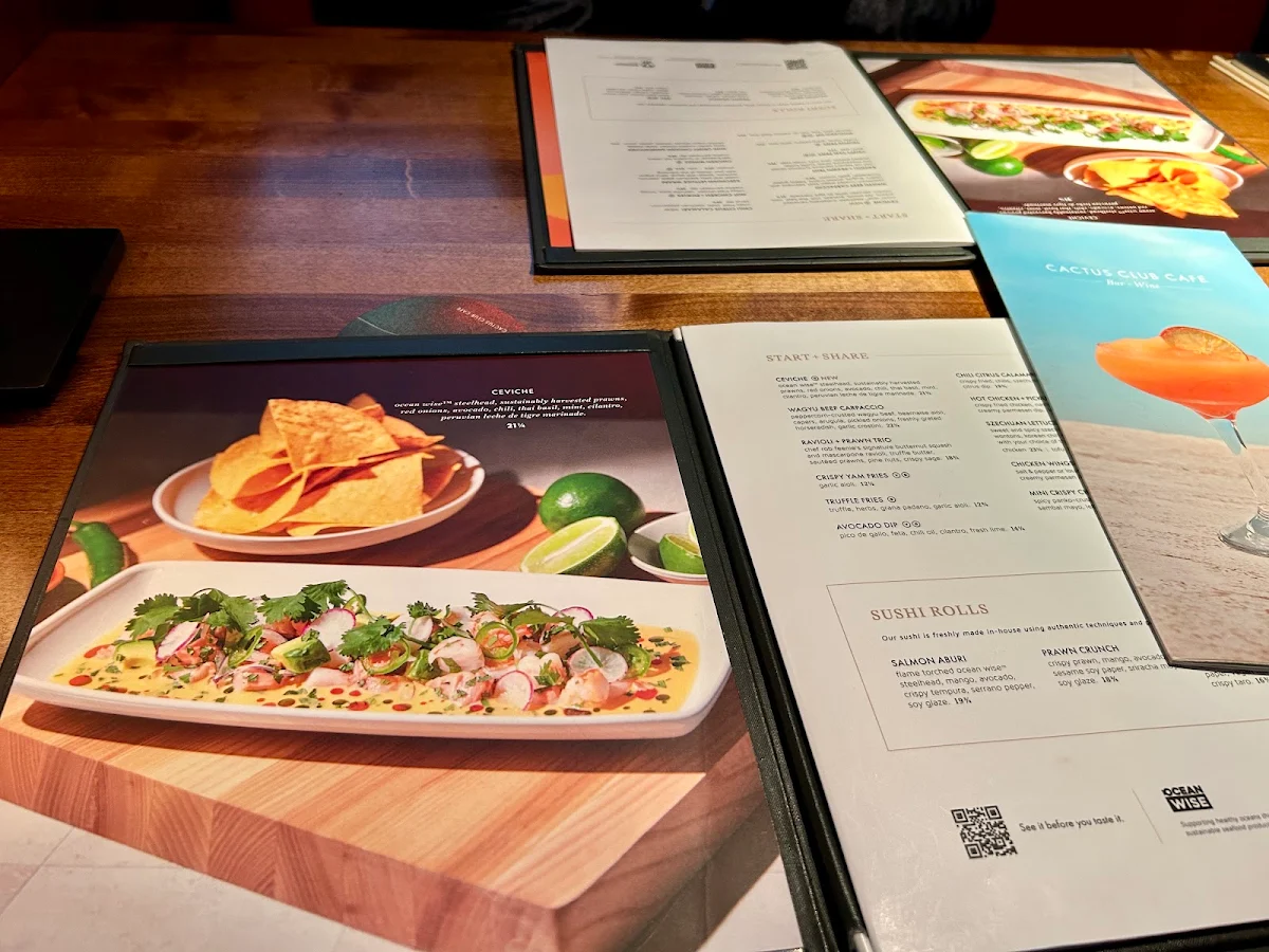 Menu, Cactus Club Cafe