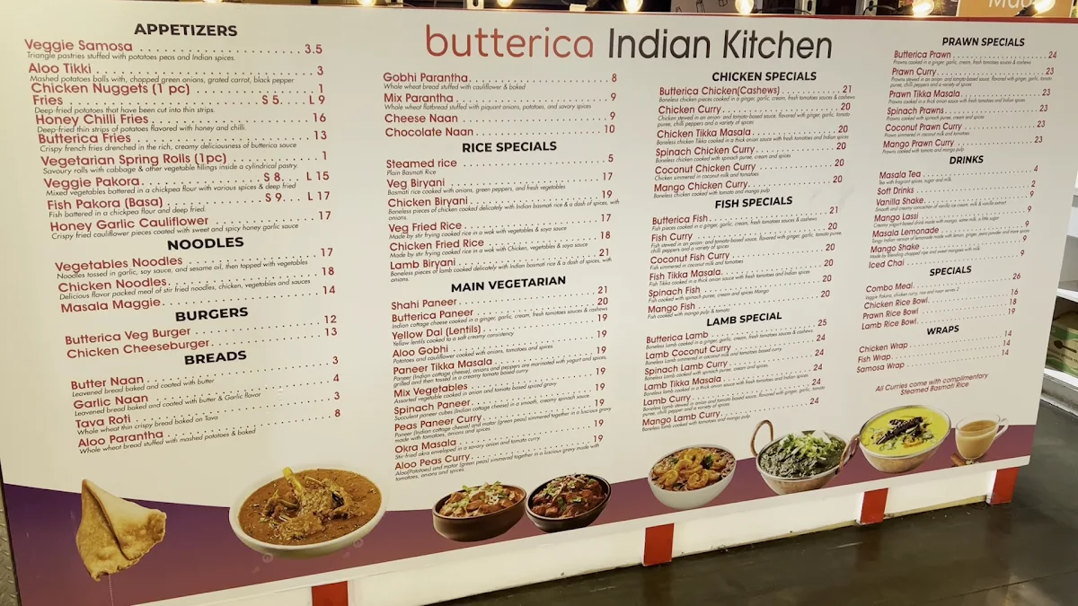 Menu, Butterica Indian Kitchen