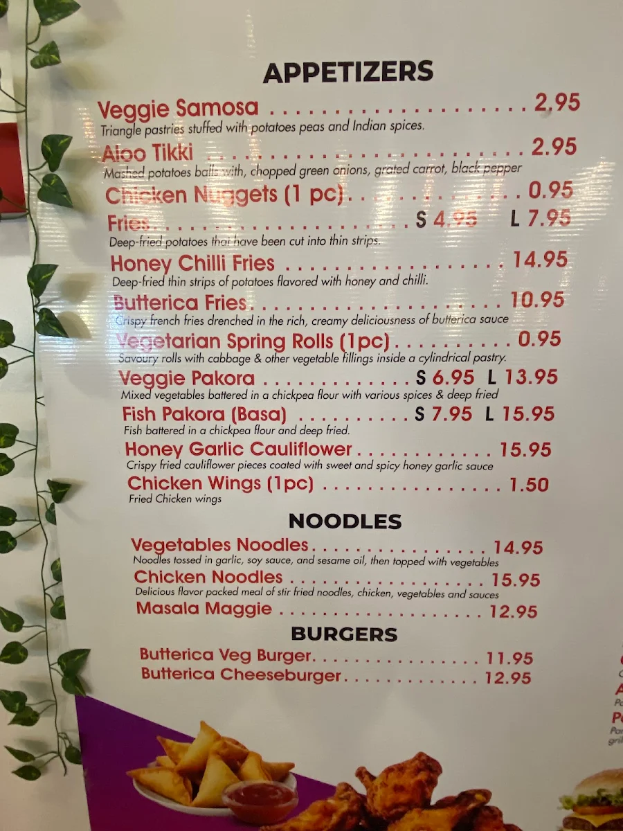 Menu, Butterica Indian Kitchen
