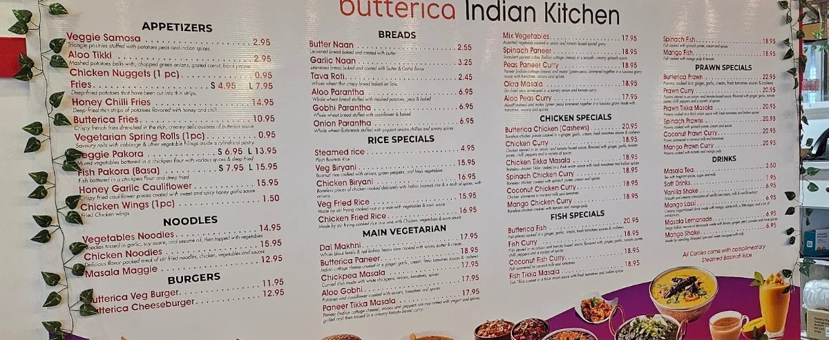 Menu, Butterica Indian Kitchen