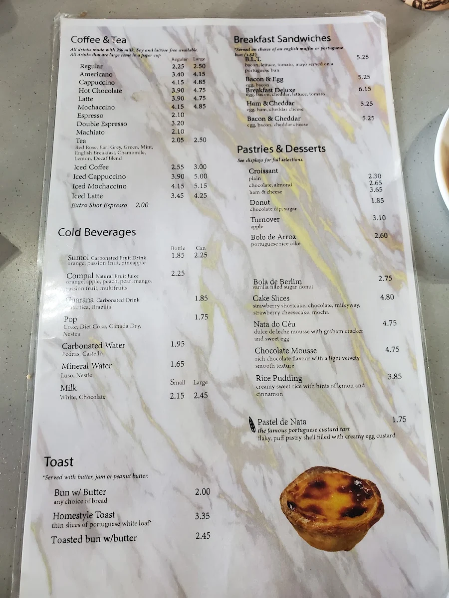 Menu, Nova Era Bakery & Pastry