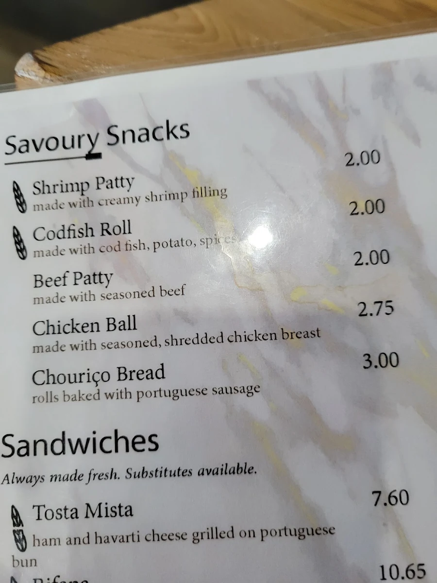 Menu, Nova Era Bakery & Pastry