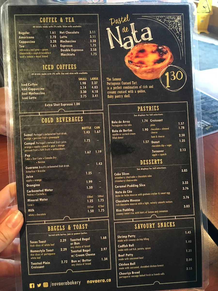 Menu, Nova Era Bakery & Pastry