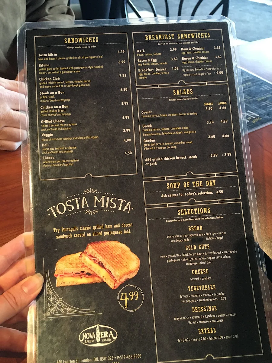 Menu, Nova Era Bakery & Pastry