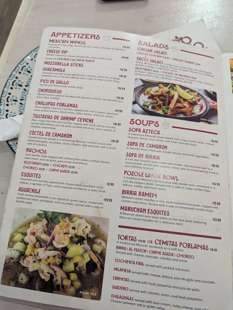 Menu, El Grito Mexicano