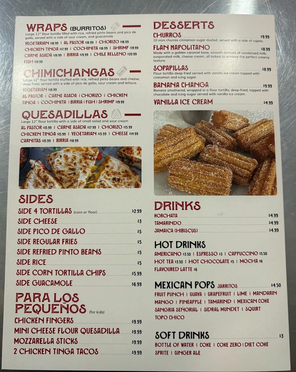 Menu, El Grito Mexicano