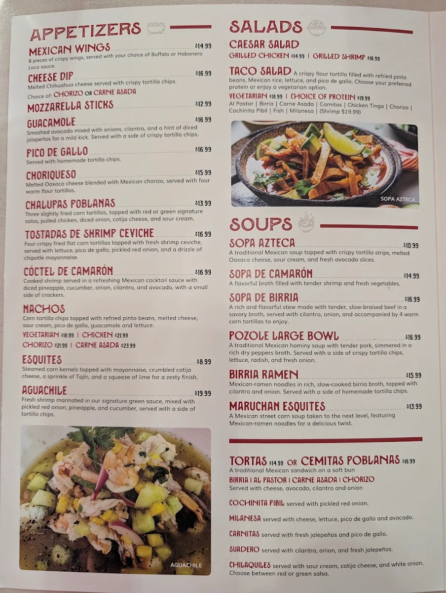 Menu, El Grito Mexicano